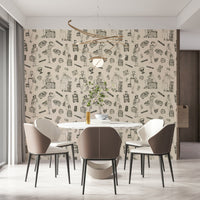 Whimsical sketch-style wallpaper celebrating global adventures and exploration.