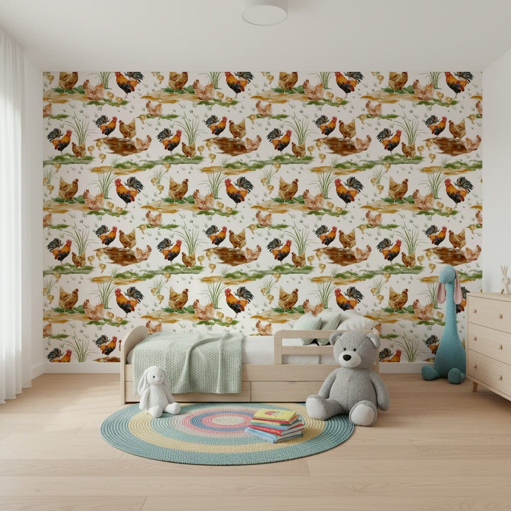 Countryside feel Watercolor Chicken Coop wall decor, warm tones.