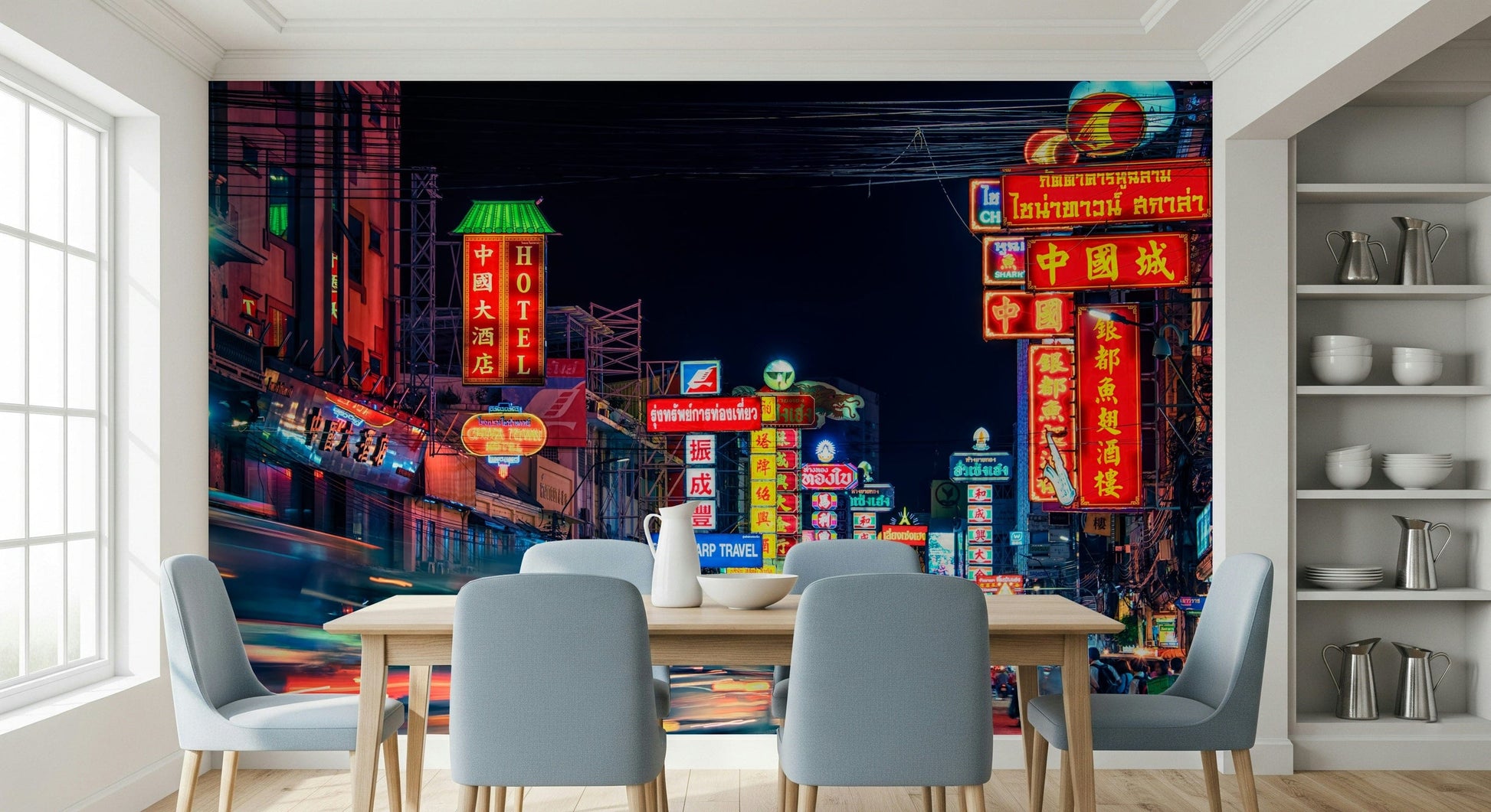 Busy Asian market night wallpaper for walls Chinatown Dreams.