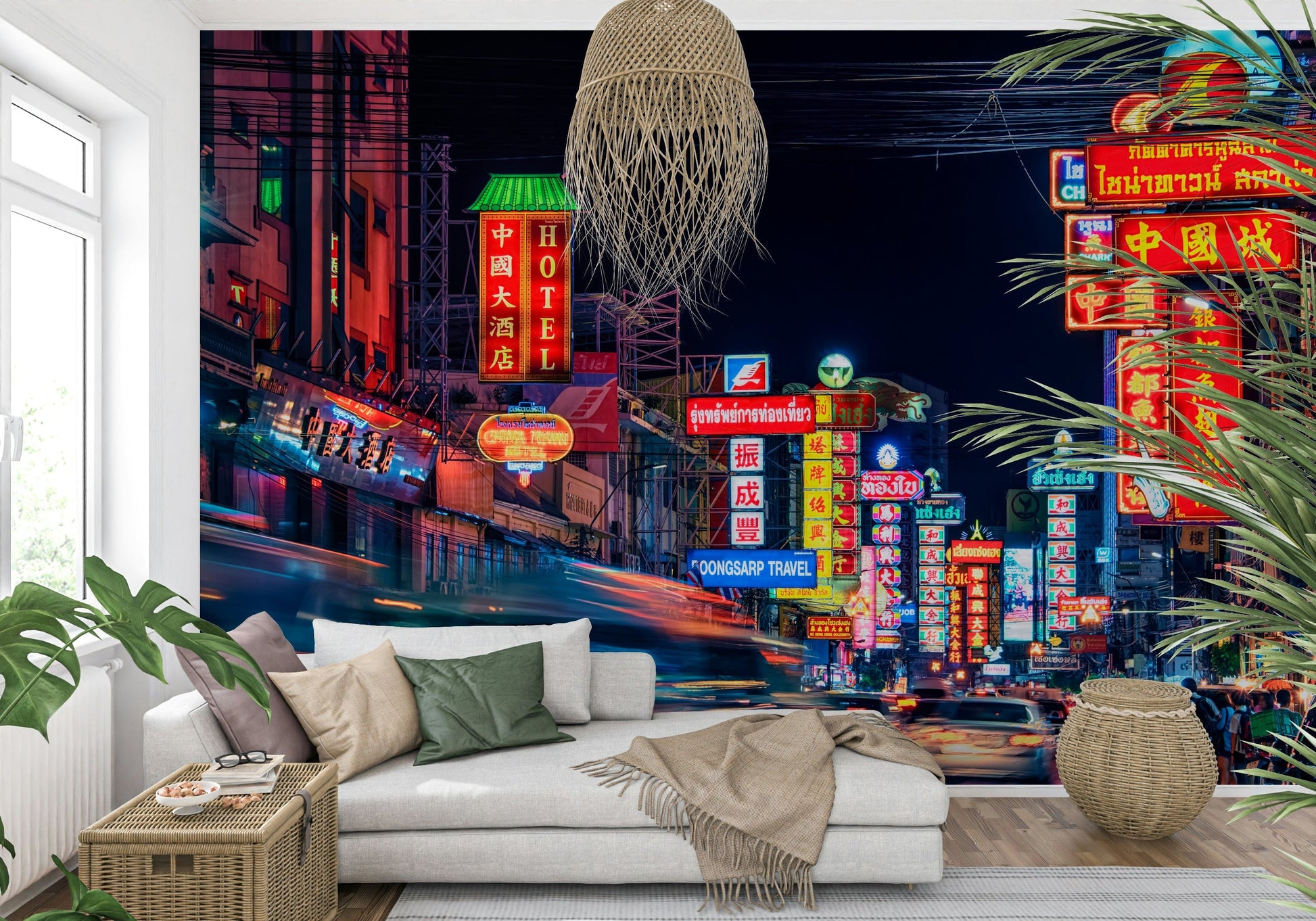 Cinematic street photography Chinatown Dreams wallpaper mural design.