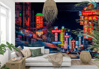 Cinematic street photography Chinatown Dreams wallpaper mural design.