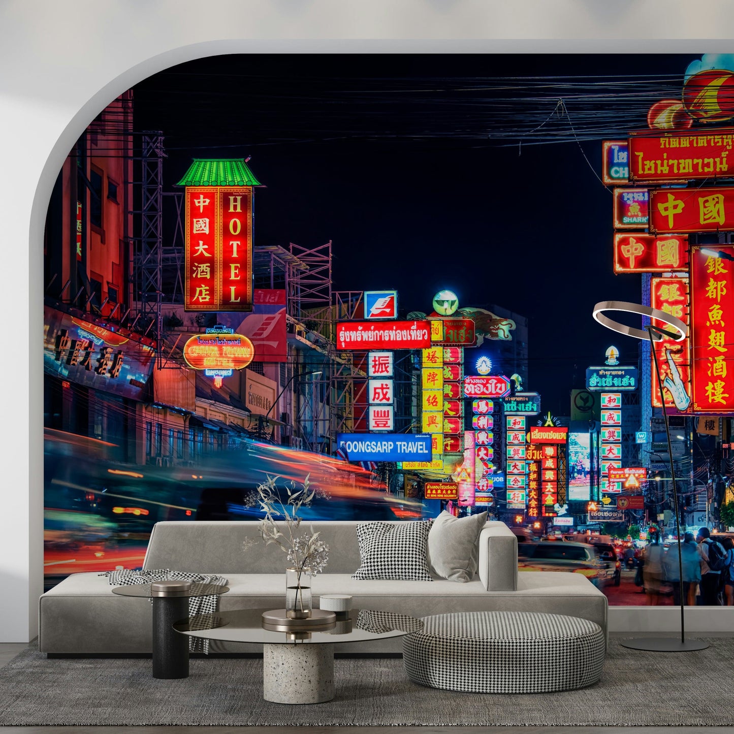 Chinatown Dreams wallpaper mural showcasing vibrant nighttime energy.