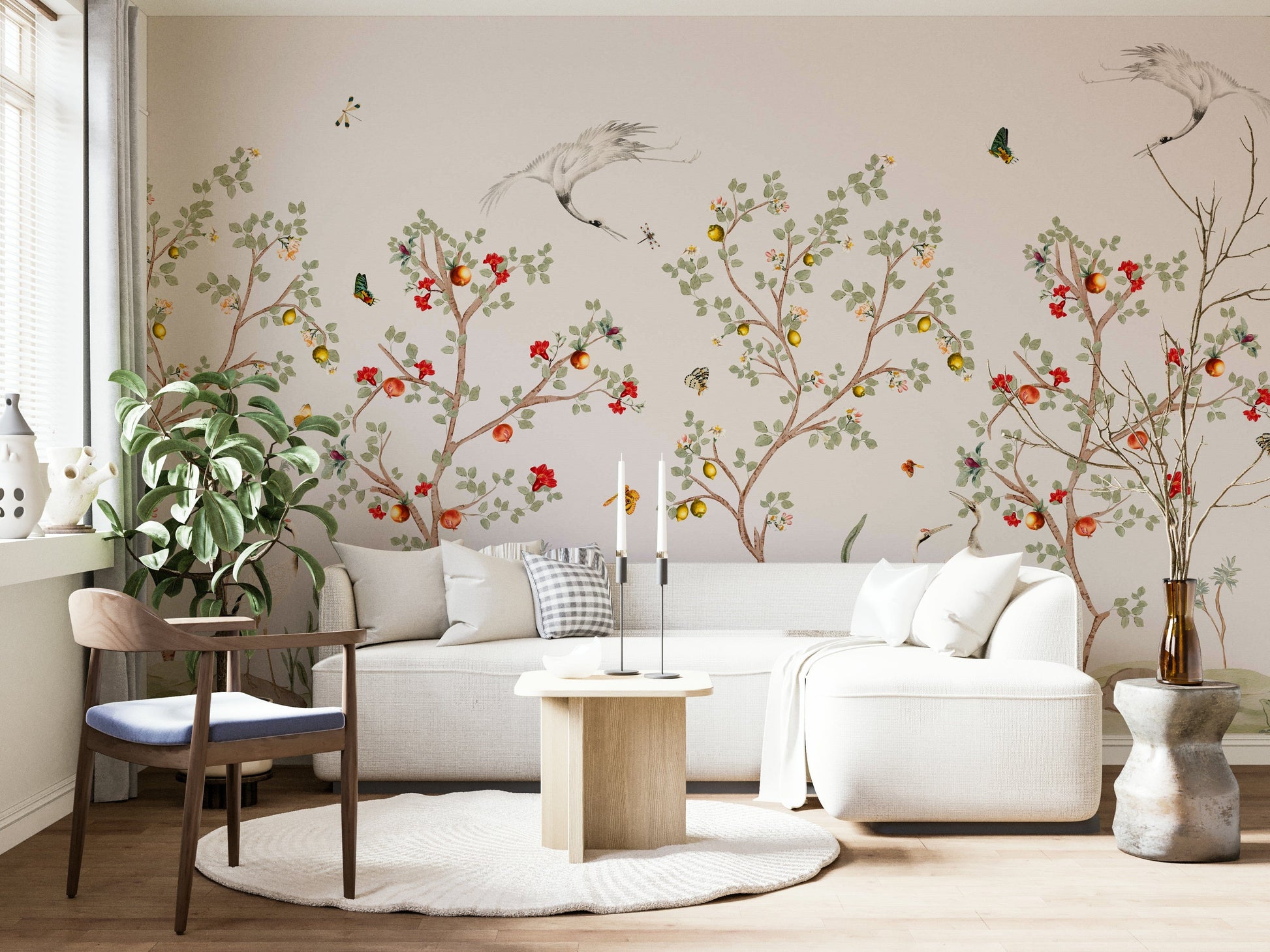 Chinoiserie Cranes classic mural wallpaper