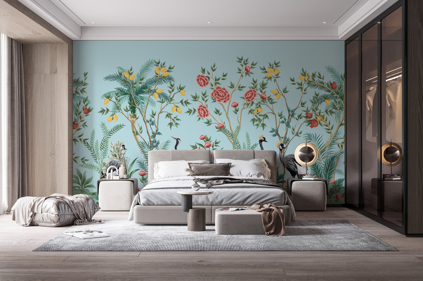 Chinoiserie Floral Palm Tree Wallpaper - Giffywalls