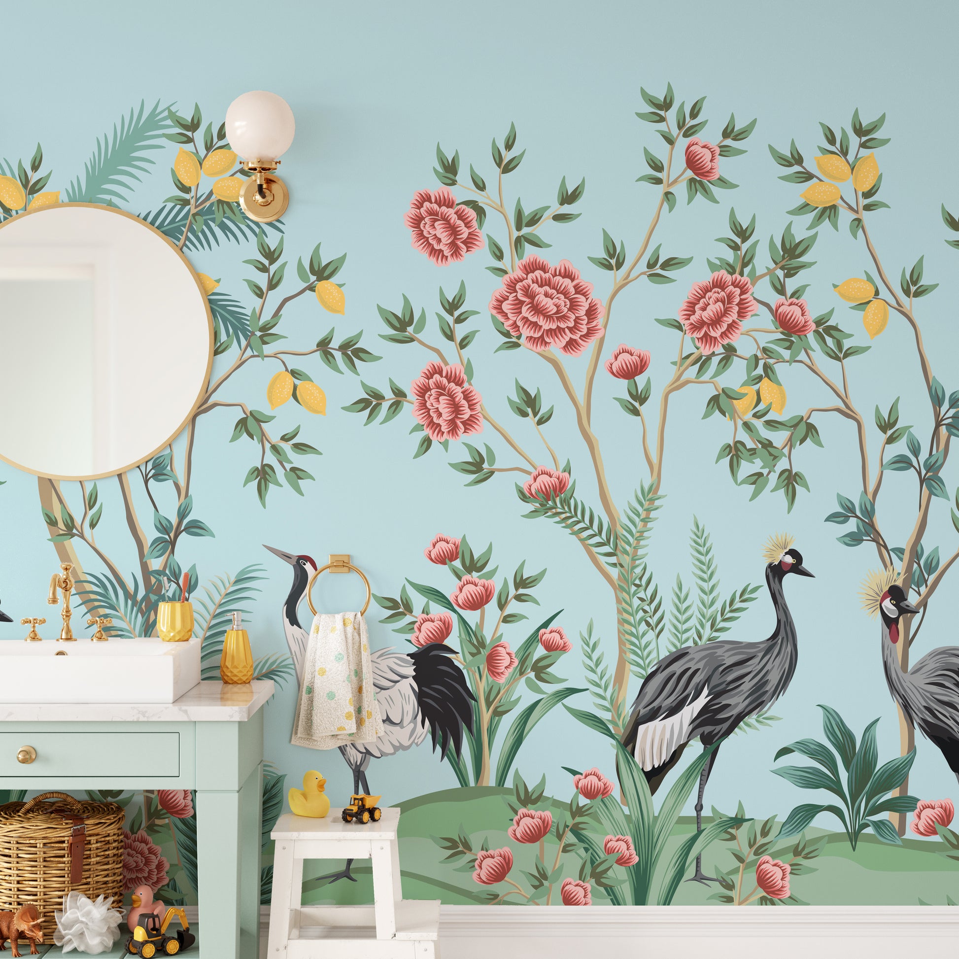 Chinoiserie Floral Palm Tree Wallpaper - Giffywalls