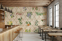 Chinoiserie mural behind bed, soft color bedroom wall decor