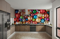 Seasonal wall mural with Christmas decor

