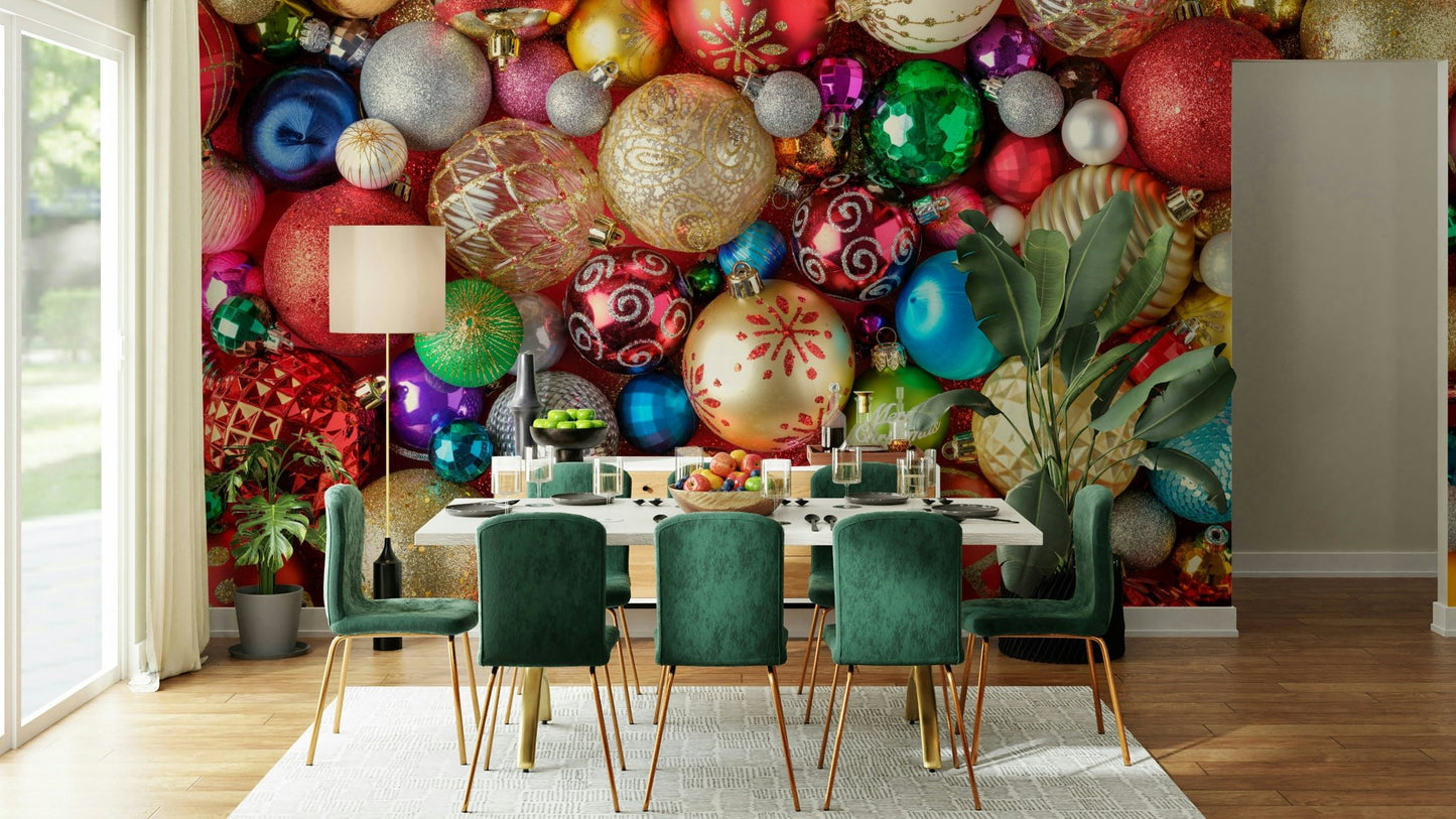 Multicolor baubles festive wall mural


