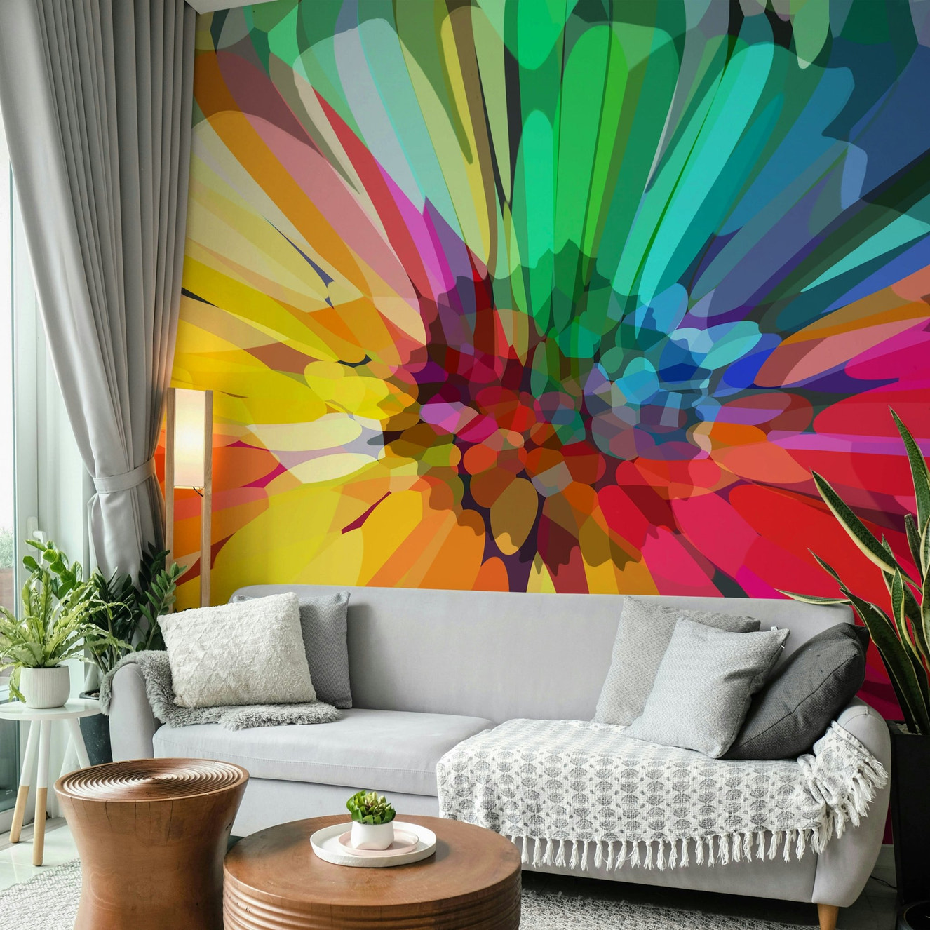 Chromatic Burst Wall Mural with vivid color explosion

