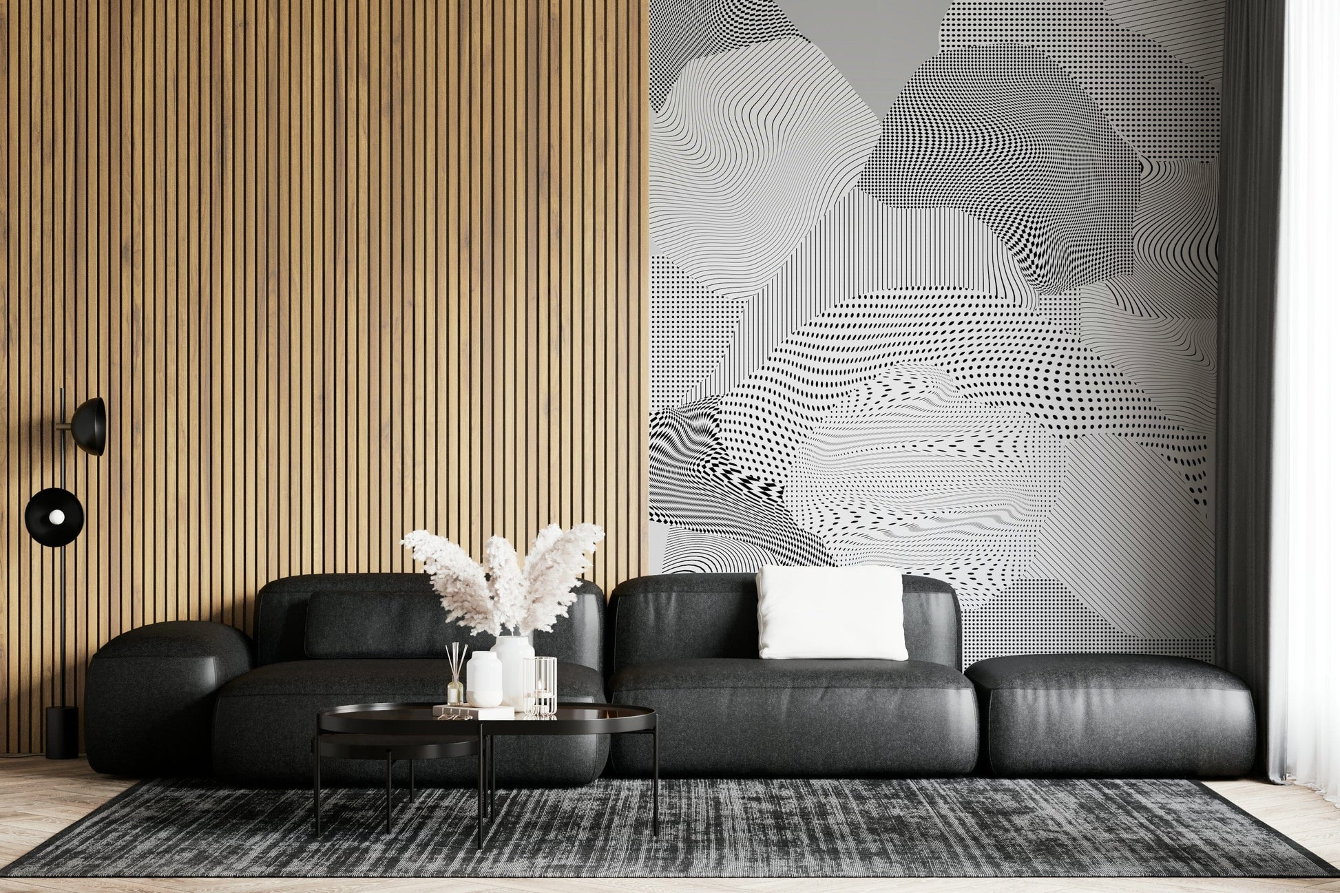 A contemplative gentle chrome wallpaper mural for a feature wall.