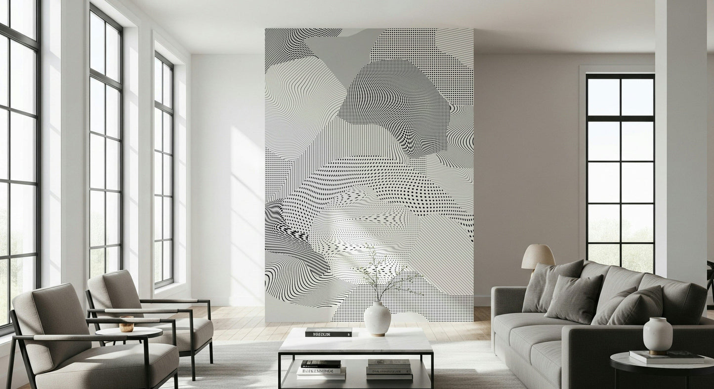 A serene abstract silver wall mural for futuristic decor.