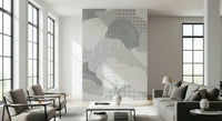 A serene abstract silver wall mural for futuristic decor.