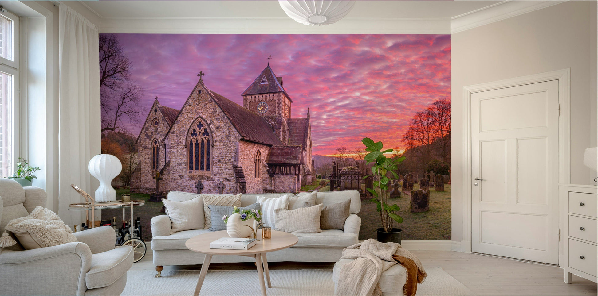 An artistic sunrise theme mural for home decor.

