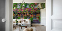 Close-up of colorful flowers on pub wall mural

