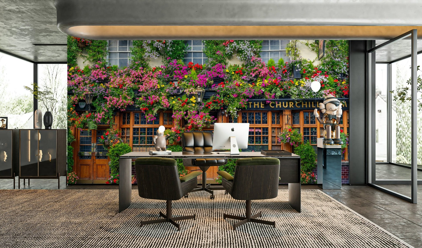 Churchill Arms pub facade wall mural in full bloom

