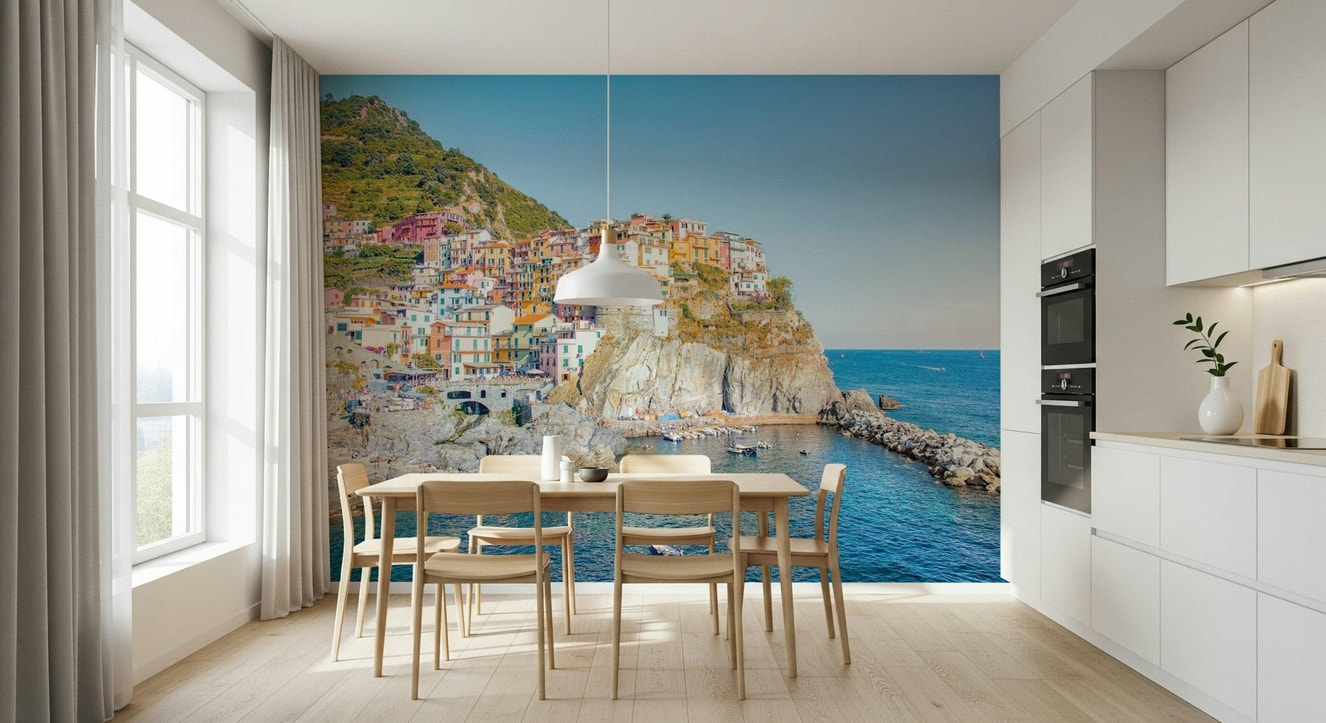 Cinque Terre Coast colorful village wallpaper for walls wall mural view.