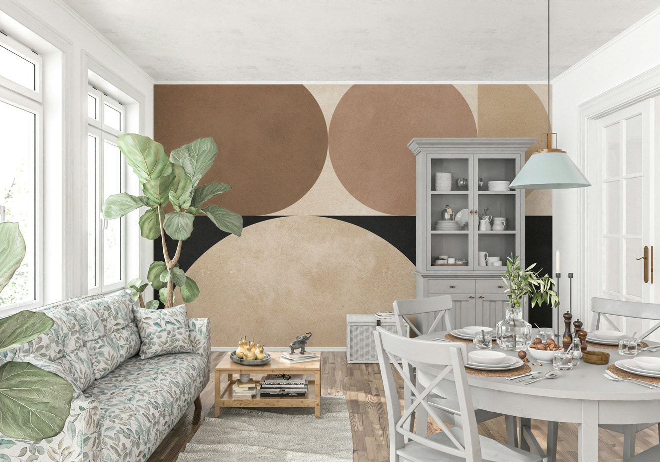 A beautiful geometric circle wallpaper mural for a modern home.

