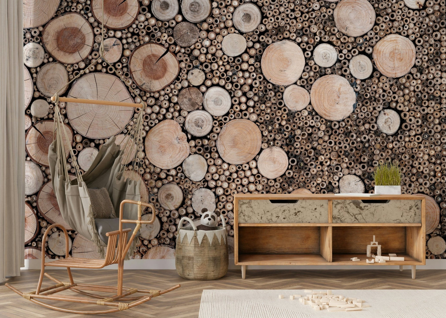 Log cross-section mural pattern

