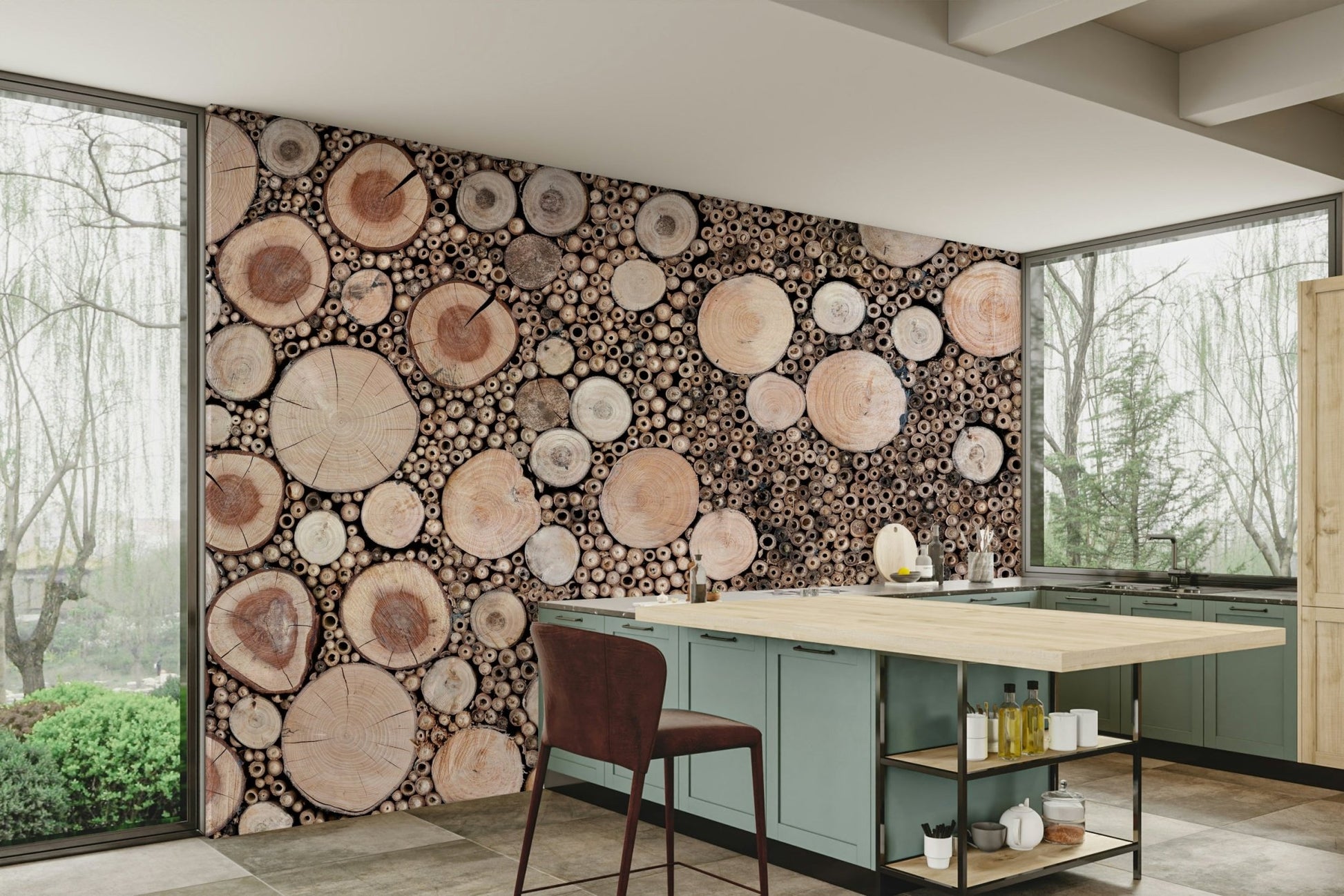 Eco-inspired timber slice wallpaper

