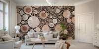 Brown circular wood mural

