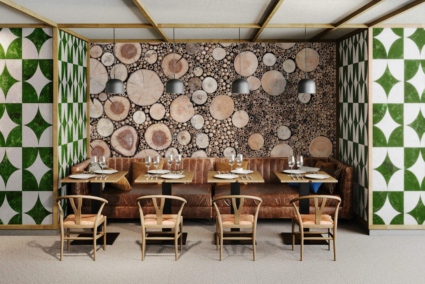 Warm-toned wood panel mural

