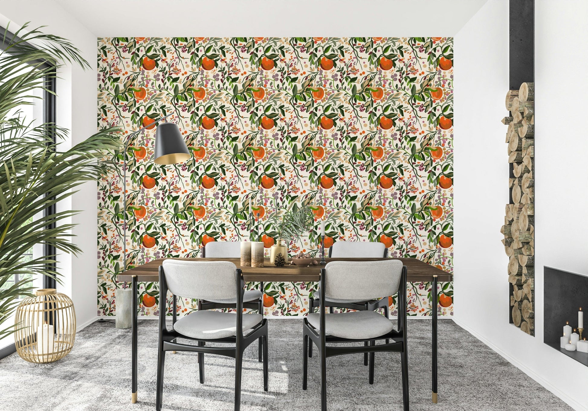Botanical Orange Motif leaf wallpaper for walls

