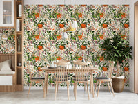 Botanical Orange Motif foliage wall mural

