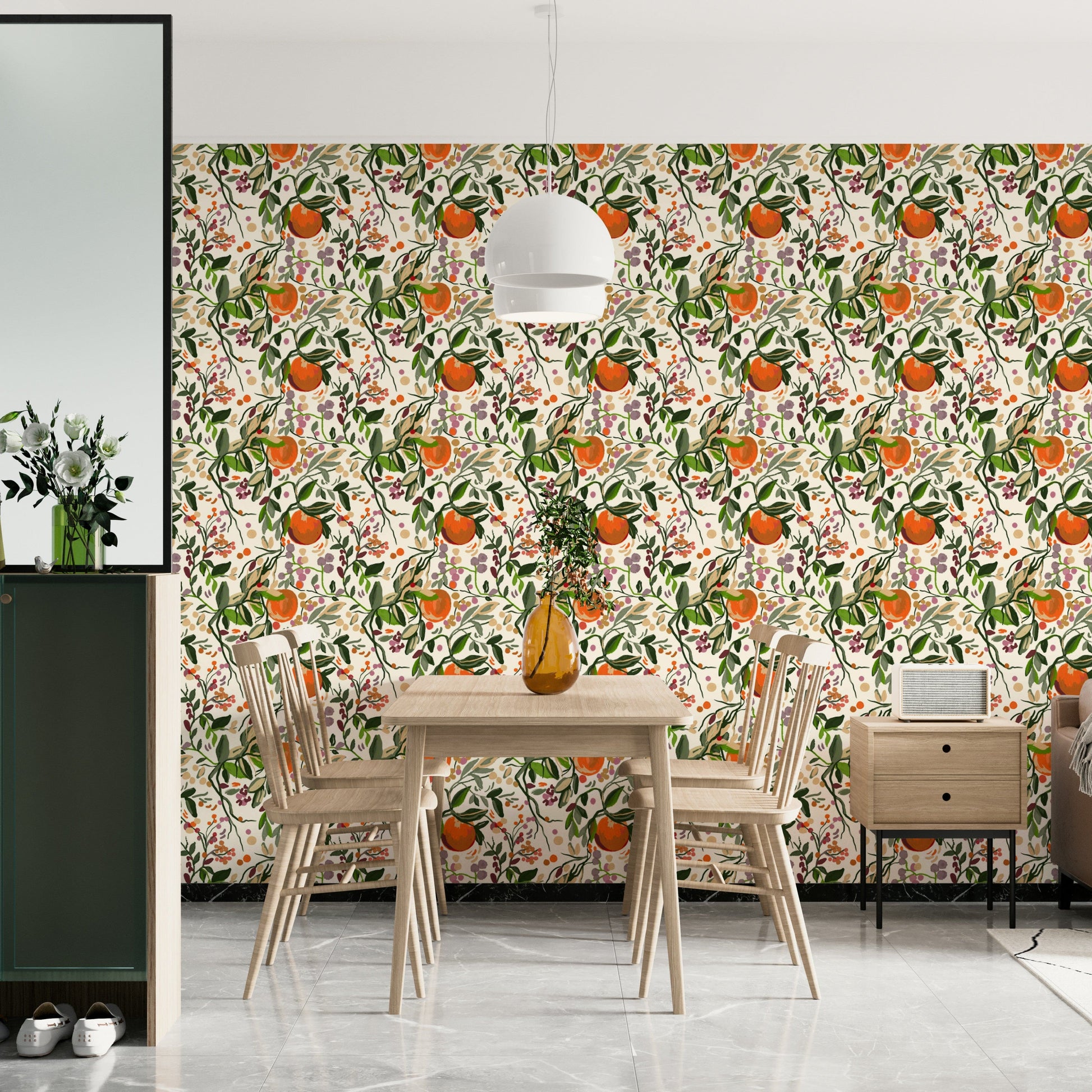 Botanical Orange Motif plant wallpaper for walls

