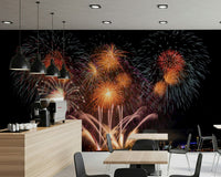 Wall mural with a glowing city skyline and sparkling urban ambiance.