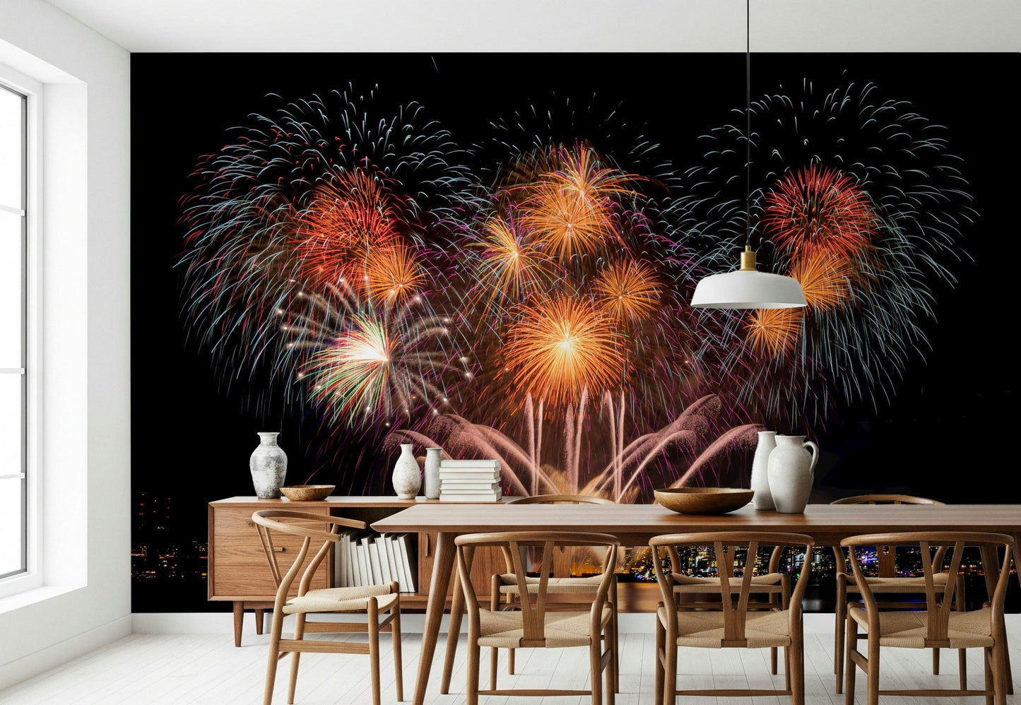 City Light Sparkle Wall Mural — dynamic cityscape with shimmering lights and reflections.