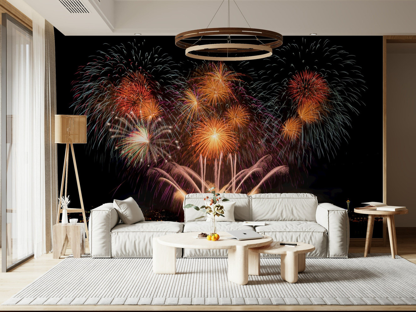 City Light Sparkle Wall Mural featuring a vibrant city skyline illuminated with sparkling lights.