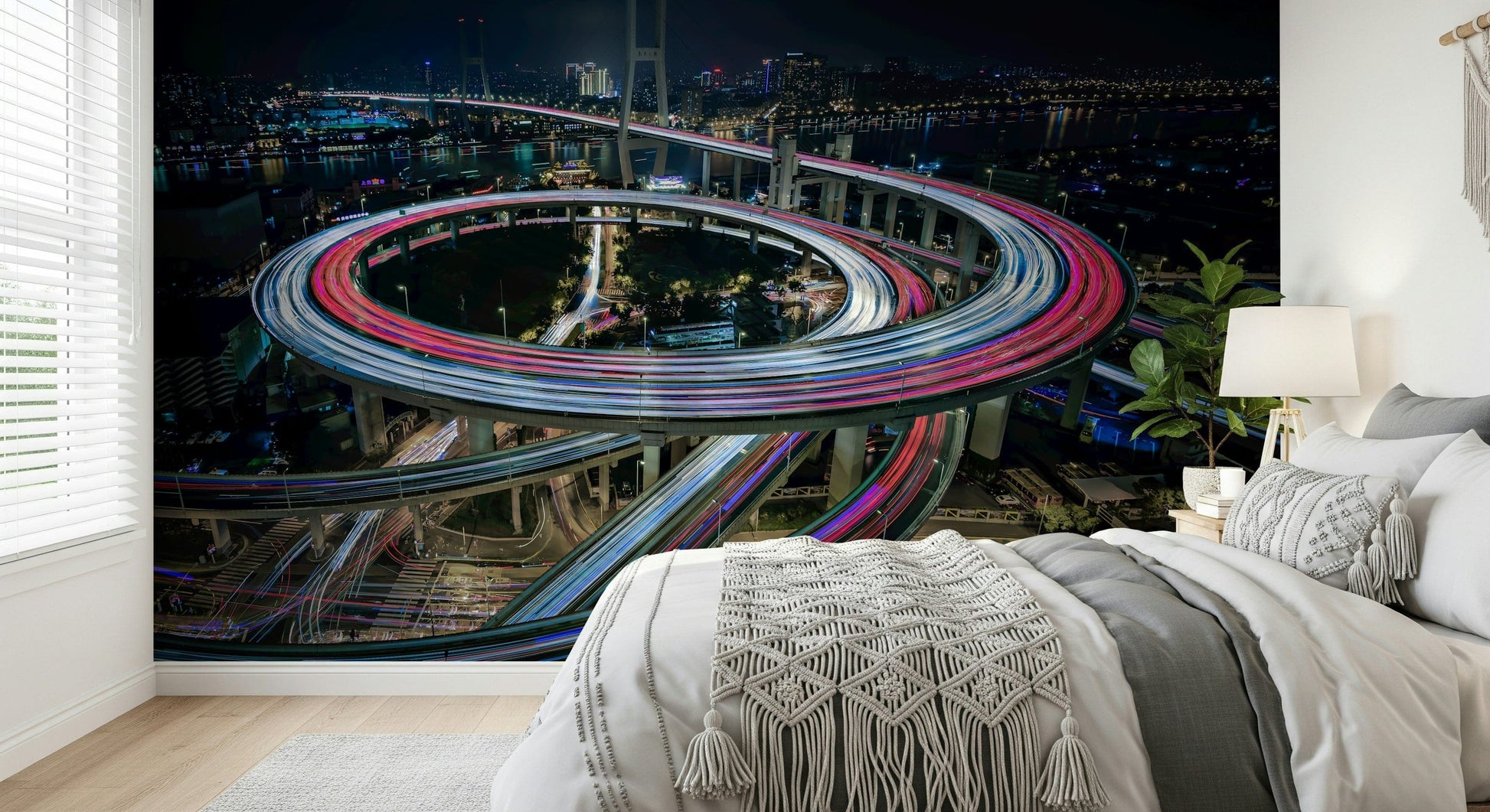 Fast-Paced City Wall Mural – Light trail mural showing motion, speed, and energy of contemporary city life.