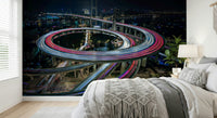 Fast-Paced City Wall Mural – Light trail mural showing motion, speed, and energy of contemporary city life.