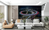 Metropolitan Night Mural – Light Trails – Dynamic mural capturing motion, energy, and rhythm of a lively city at night.