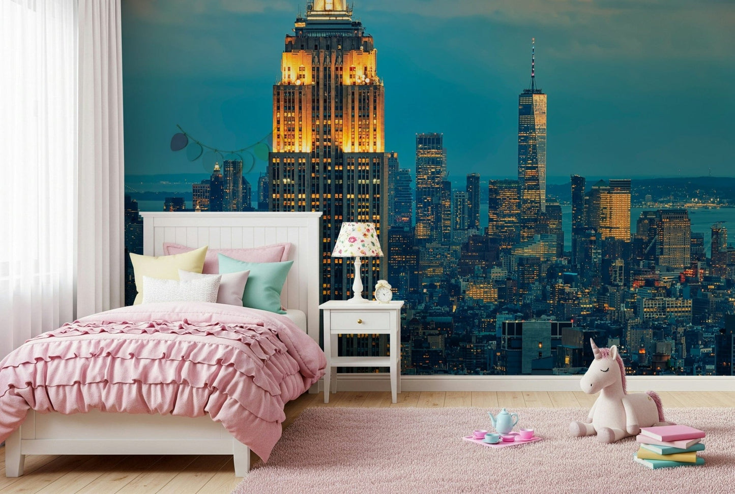 City Lights at Dusk wallpaper mural Manhattan skyline view