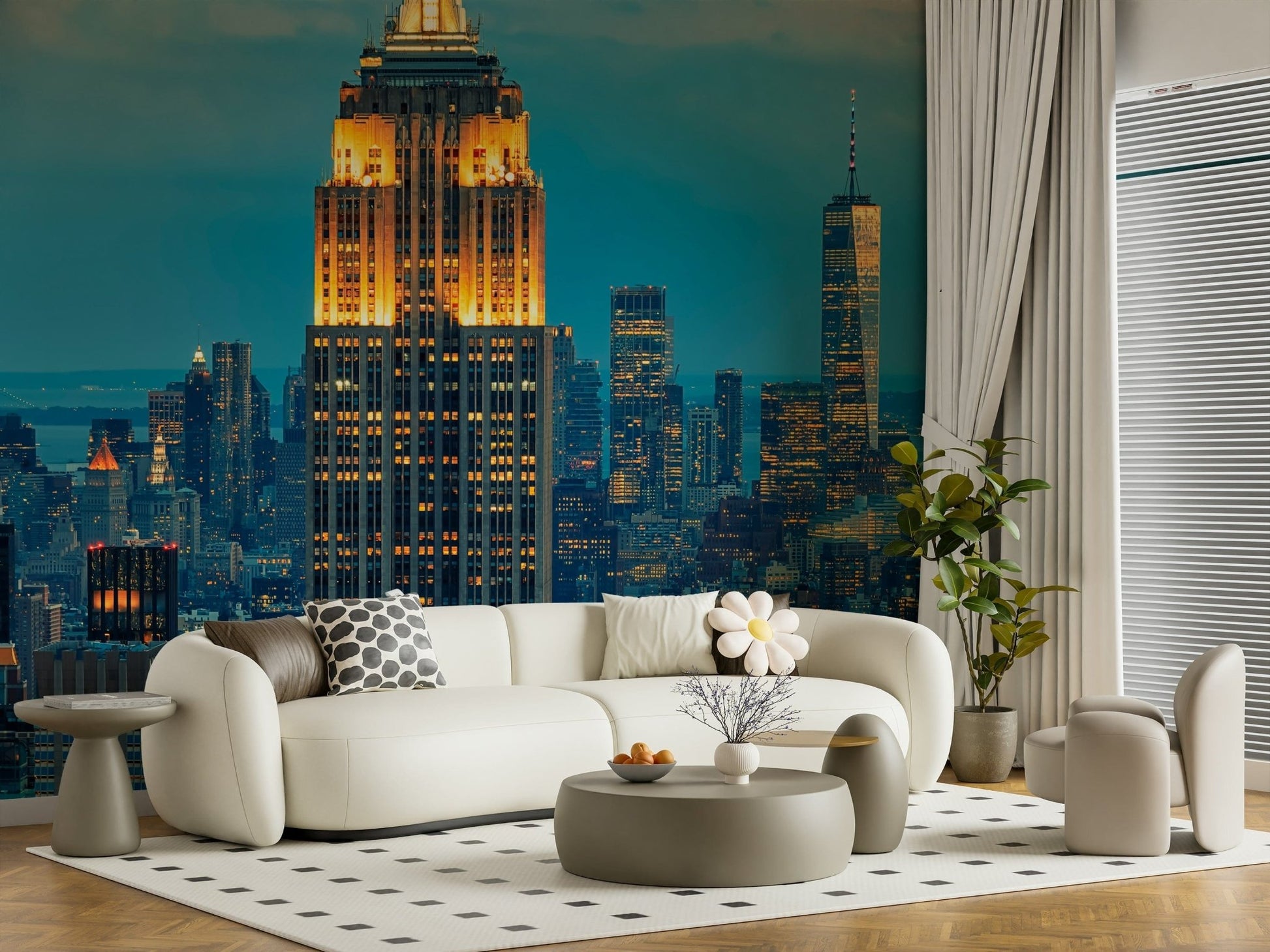 Luminous downtown cityscape City Lights at Dusk wallpaper mural