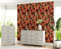 Retro night skyline wallpaper for apartment lounge, bright blocks and dark background