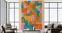 Monochrome pink and orange hues for City Lights Bright Geometric Wallpaper unique wallpaper.