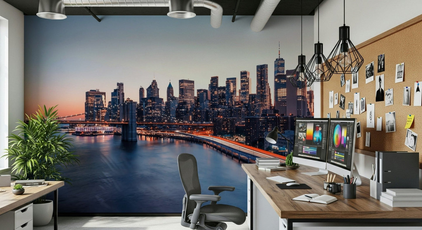 Vibrant downtown nightfall City Lights Dusk peel and stick wallpaper
