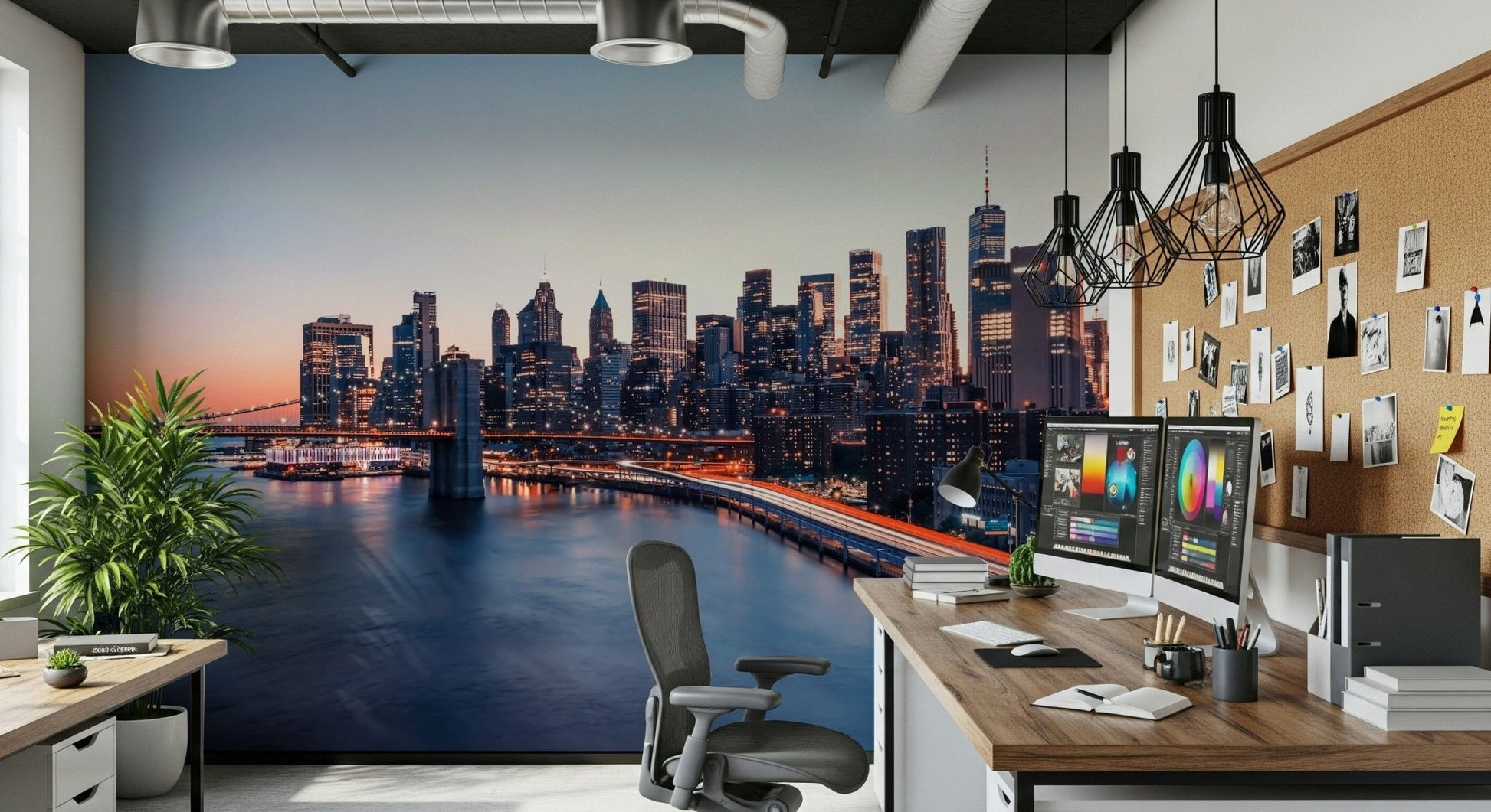 Vibrant downtown nightfall City Lights Dusk peel and stick wallpaper