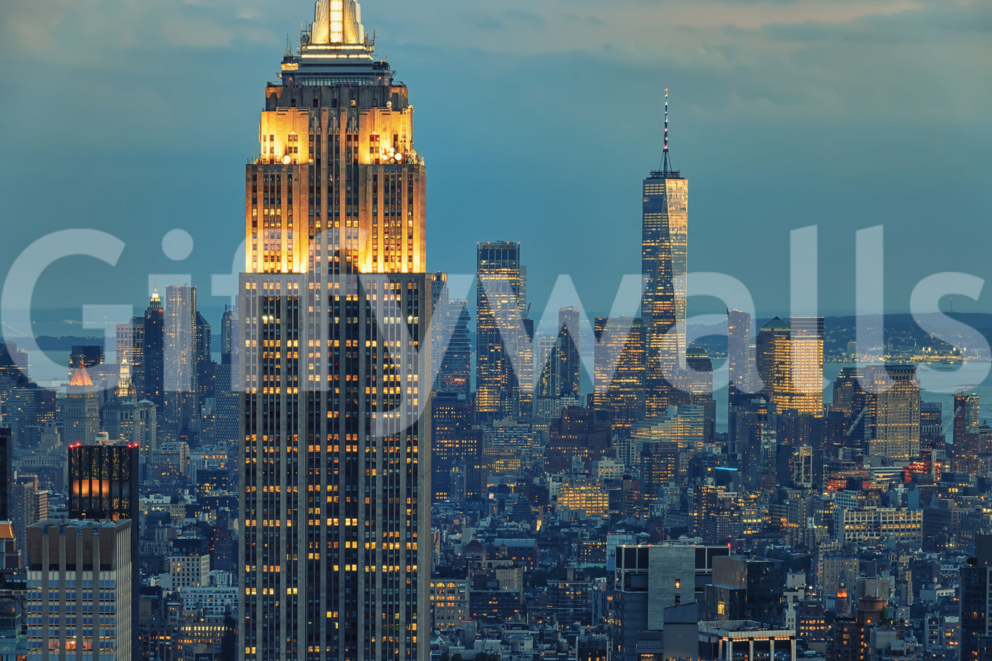 Grand NYC skyline City Lights at Dusk wallpaper walls