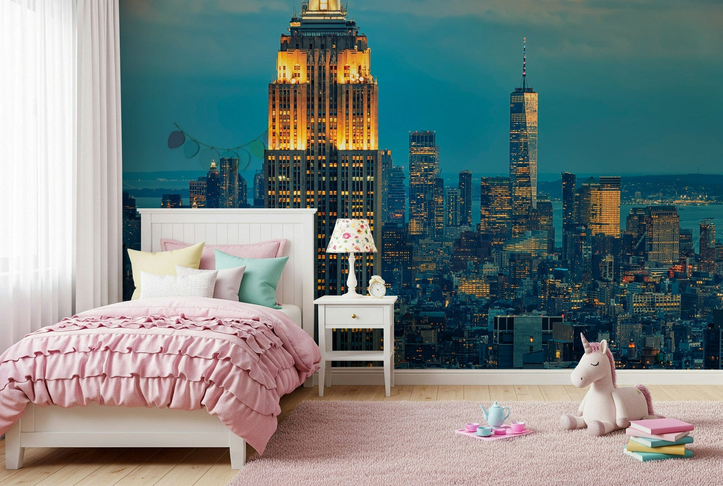 City Lights at Dusk wallpaper mural Manhattan skyline view