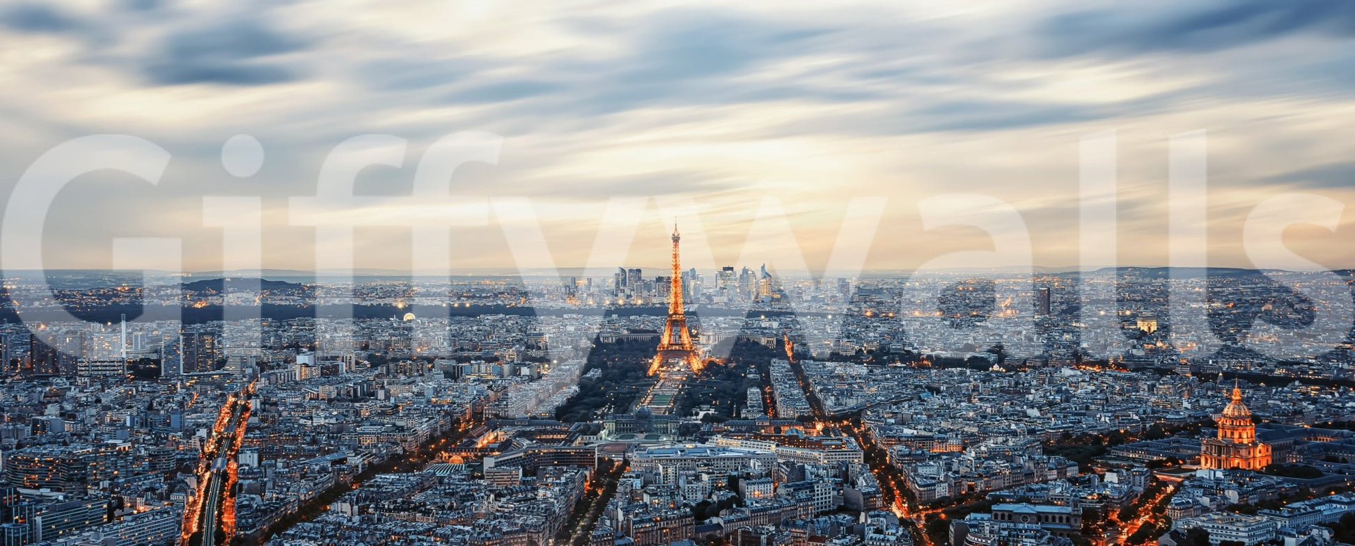 City of Lights Wall Mural behind a work desk.