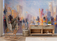 City Skyline Oil Paint Wallpaper