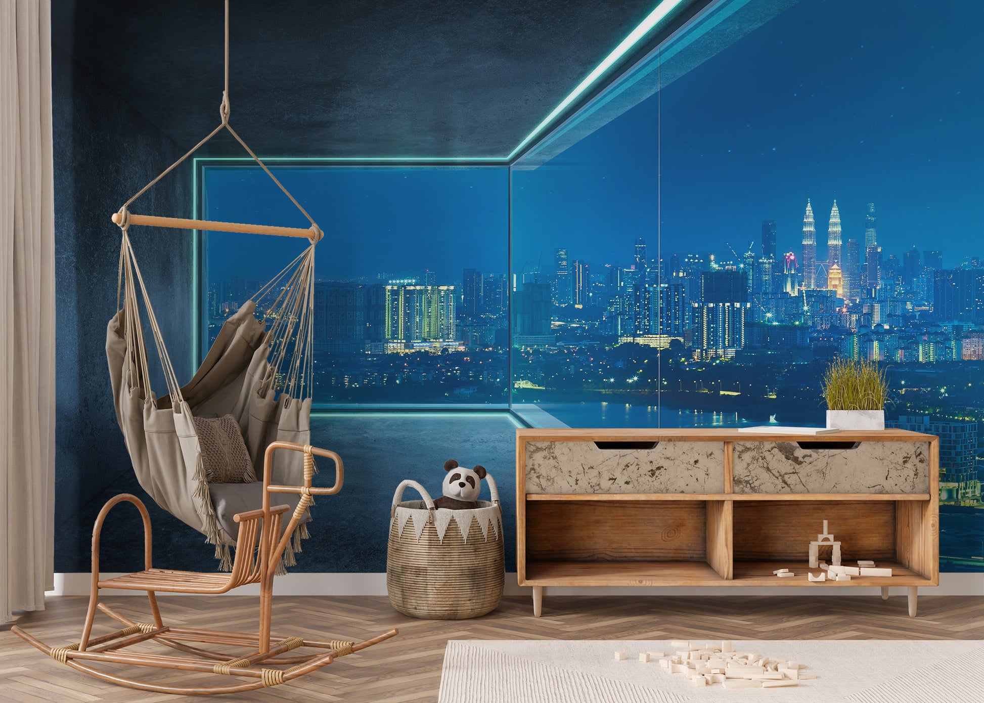 City View Loft Glass Window Wall Mural - Giffywalls