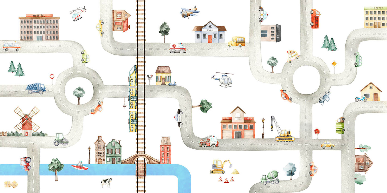 City of Vehicles Wallpaper for Kids Room in your room
