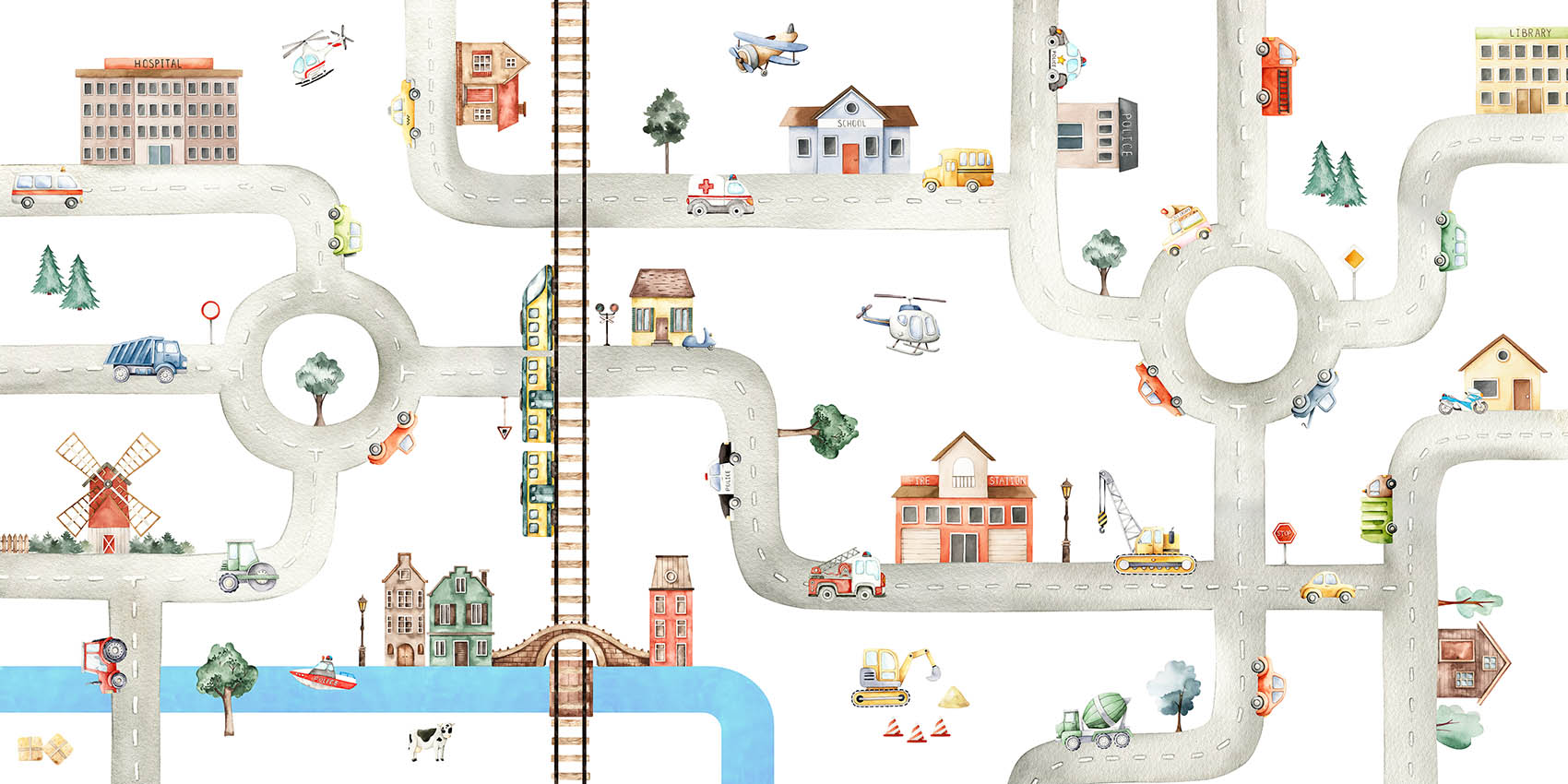 City of Vehicles Wallpaper for Kids Room in your room — zoomed