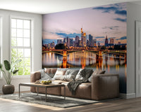 Urban city reflections wall mural with buildings and glass textures