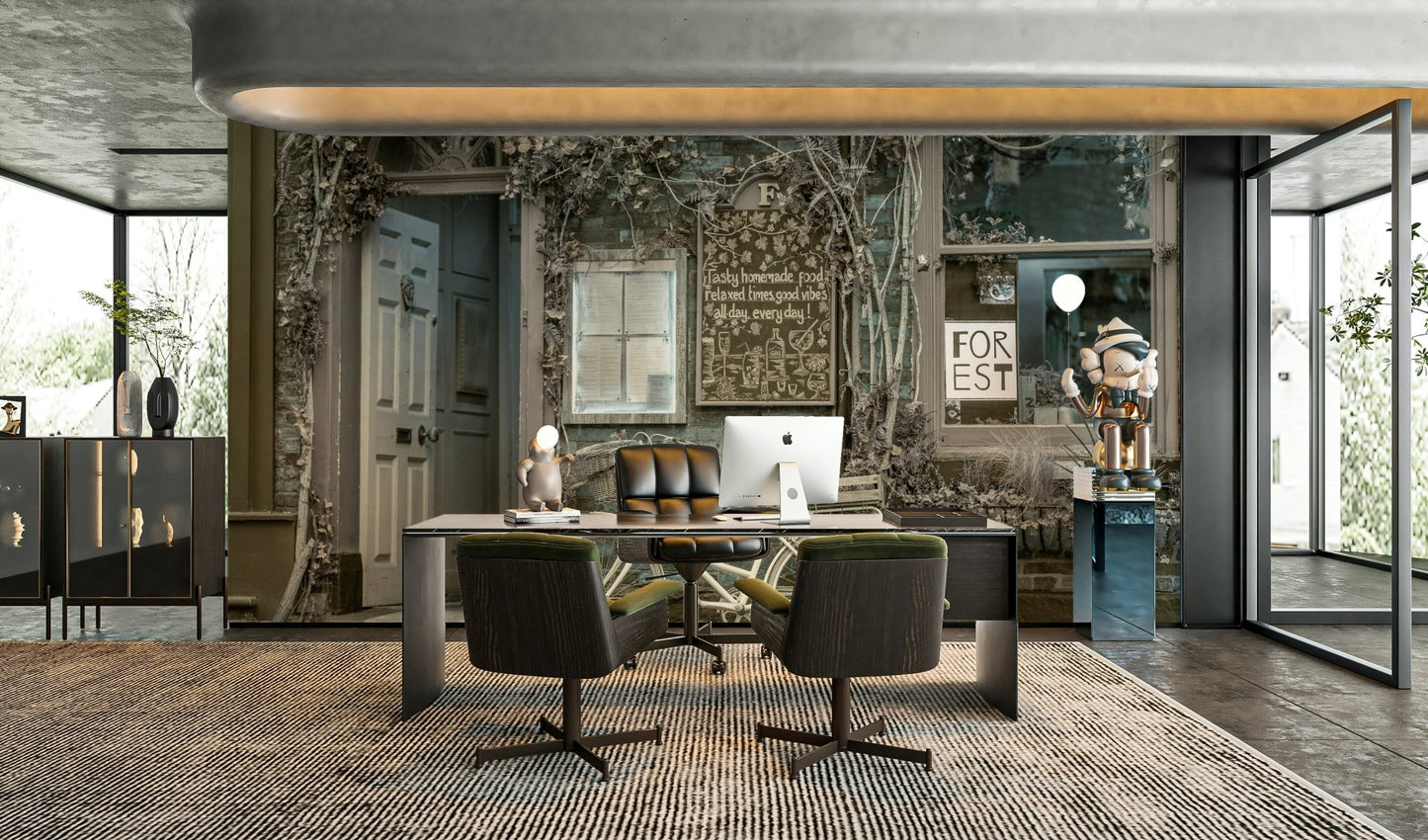 Brick café wall mural design

