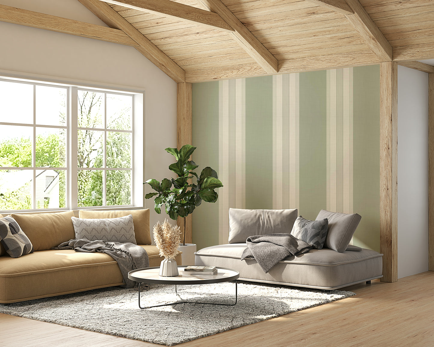 Classic Multiline Stripes Sage Green Wallpaper⁠